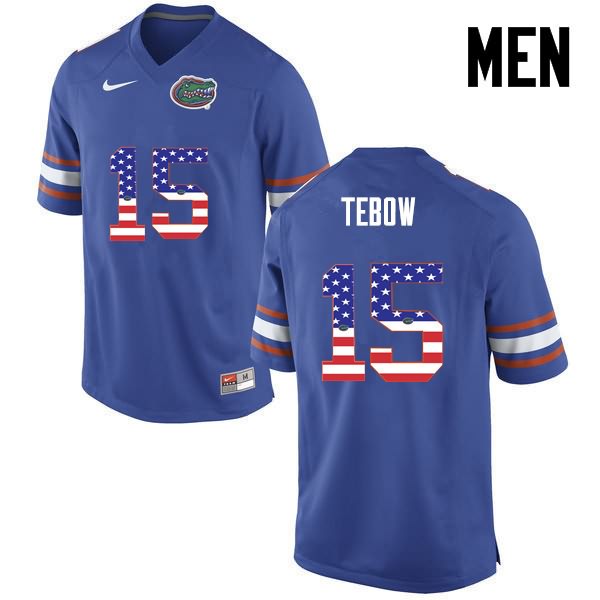 Men's NCAA Florida Gators Tim Tebow #15 Stitched Authentic USA Flag Fashion Nike Blue College Football Jersey OJC1265PT